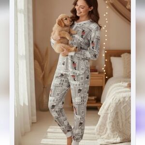 🐶Secret Treasures Cozy Womens Pajamas in Gray and Red With Dogs